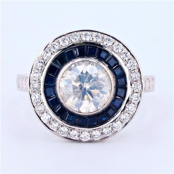 1.66 ctw Diamond and 1.09 ctw Blue Sapphire Platinum Ring (2.03 ctw Diamonds)