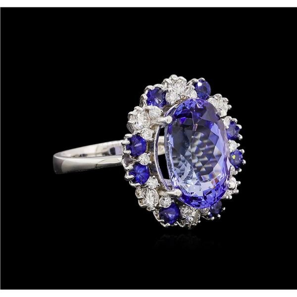 14KT White Gold 6.27 ctw Tanzanite, Sapphire and Diamond Ring