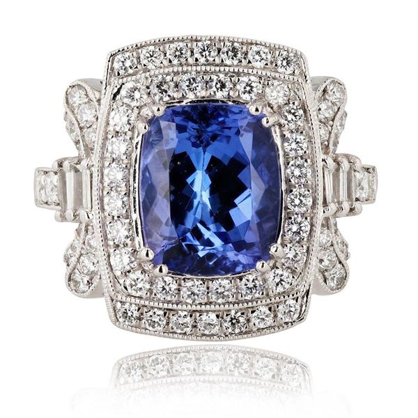 3.91 ctw Tanzanite and 0.97 ctw Diamond Platinum Ring
