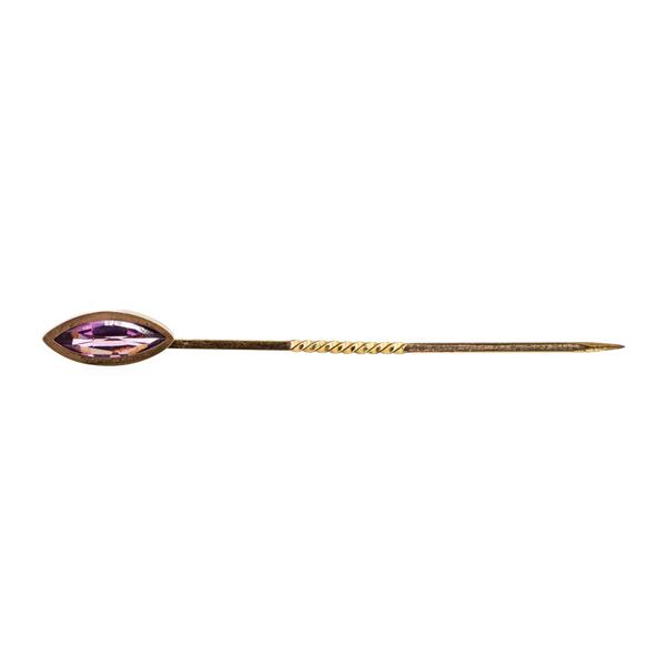 Purple Crystal Stick Pin - Yellow Gold Plated