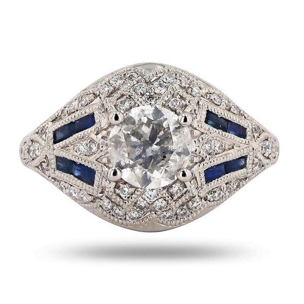 1.12 ctw Diamond and 0.33 ctw Blue Sapphire Platinum Ring (1.39 ctw Diamonds)