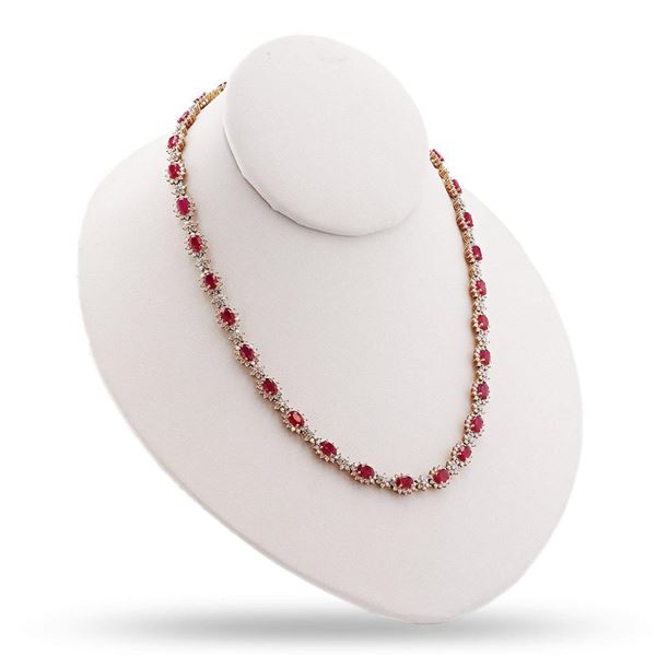 18.49 ctw Ruby and 8.84 ctw Diamond 14K Yellow Gold Necklace
