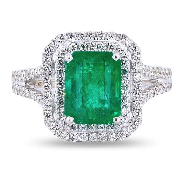 2.46 ctw Emerald and 0.65 ctw Diamond 18K White Gold Ring