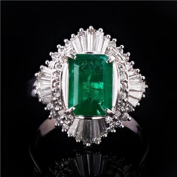 2.50 ctw Emerald and 1.04 ctw Diamond Platinum Ring