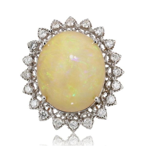 1.16 ctw Opal and 17.77 ctw Diamond 14K White Gold Ring