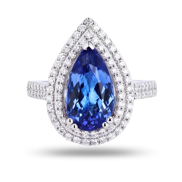 3.56 ctw Tanzanite and 0.70 ctw Diamond 18K White Gold Ring
