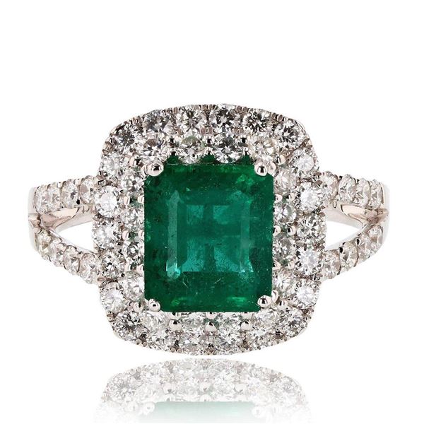2.14 ctw Emerald and 1.08 ctw Diamond 18K White Gold Ring