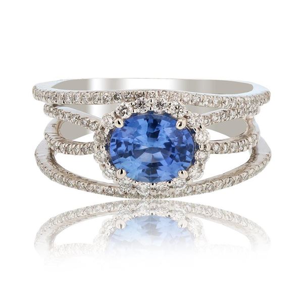 1.36 ctw UNHEATED Blue Sapphire and 0.57 ctw Diamond Platinum Ring (GIA CERTIFIE