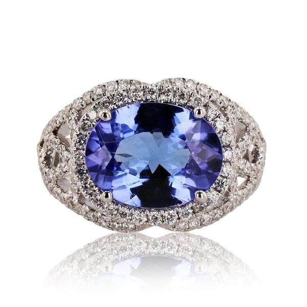 4.26 ctw Tanzanite and 0.93 ctw Diamond 14K White Gold Ring