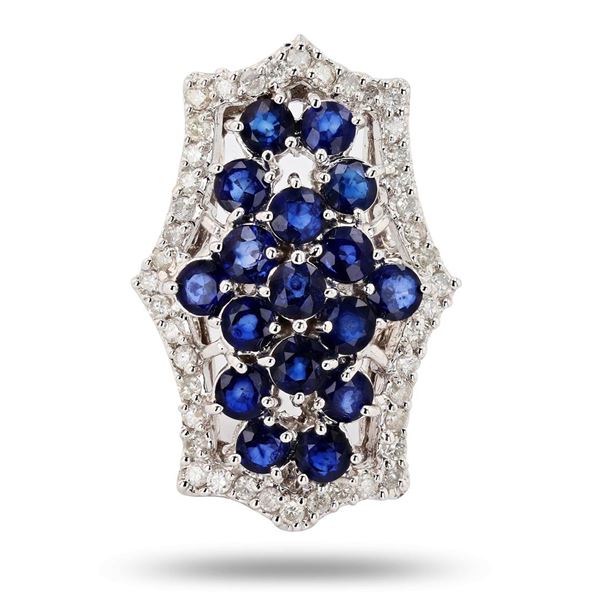 4.27 ctw Blue Sapphire and 1.03 ctw Diamond 14K White Gold Ring