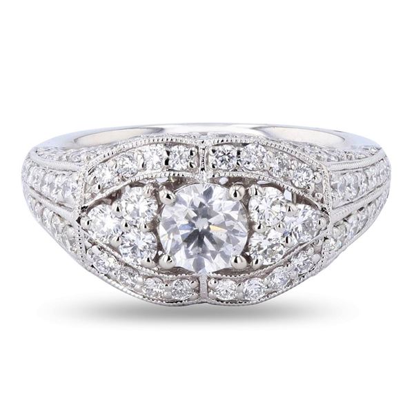 0.60 ctw E COLOR CENTER Diamond Platinum Ring (2.05 ctw Diamonds)