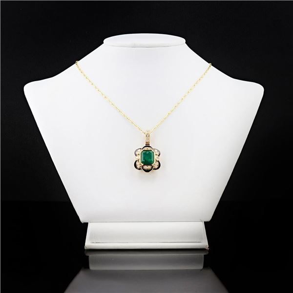 9.12 ctw Emerald and 0.69 ctw Diamond 18K Yellow Gold Pendant (GIA CERTIFIED)