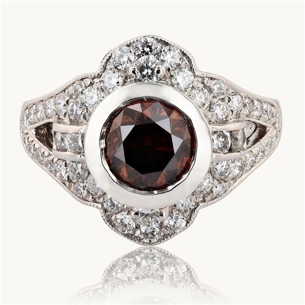 1.12 ctw CENTER Fancy Orangy Brown Platinum Ring (2.20 ctw Diamonds)