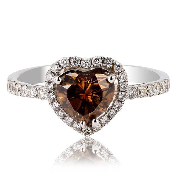 1.08 ctw CENTER Fancy Dark Orangy Brown Diamond 18K White Gold Ring (1.92 ctw Di