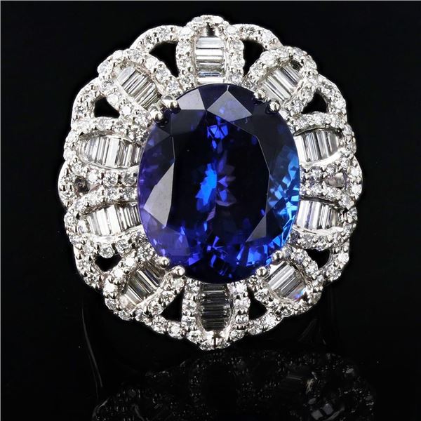 15.07 ctw Tanzanite and 2.25 ctw Diamond Platinum Ring (GIA CERTIFIED)