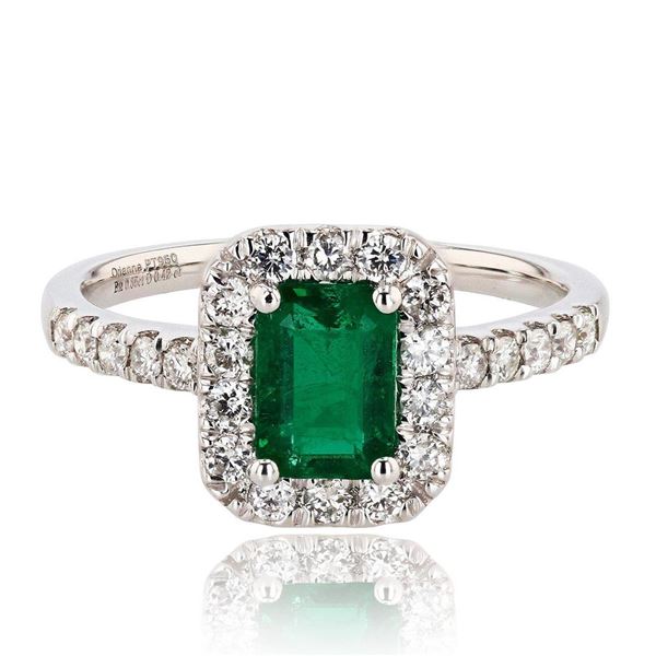 0.85 ctw Emerald and 0.42 ctw Diamond Platinum Ring
