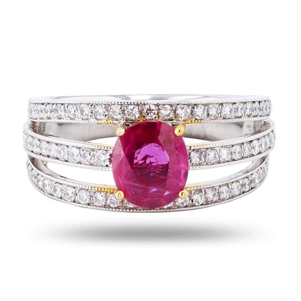 1.05 ctw UNHEATED Ruby and 0.53 ctw Diamond Platinum Ring (GIA CERTIFIED)