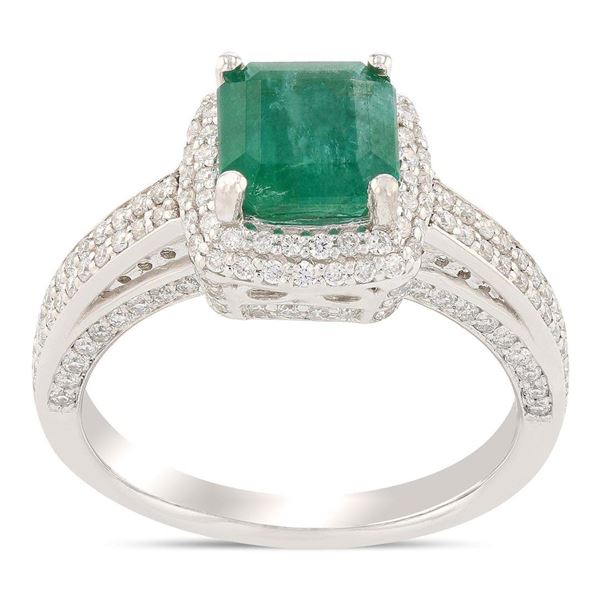 1.64 ctw Emerald and 0.66 ctw Diamond Platinum Ring