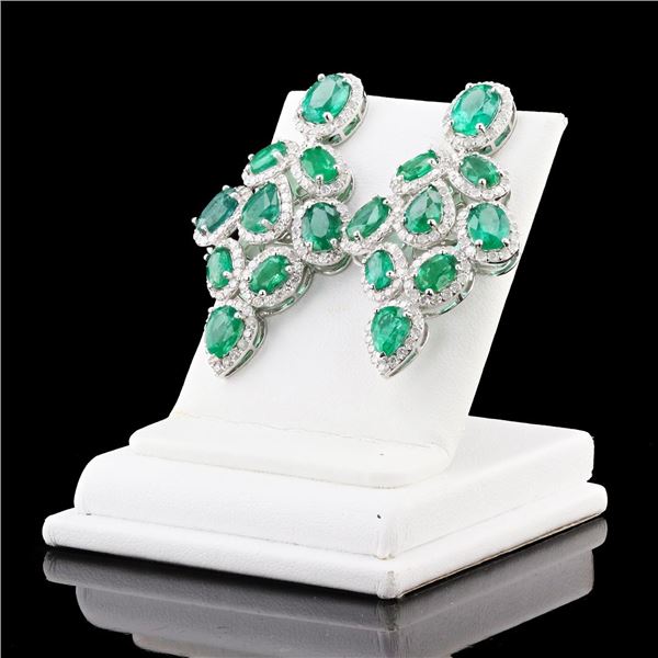 12.09 ctw Emerald and 3.48 ctw Diamond 18K White Gold Earrings