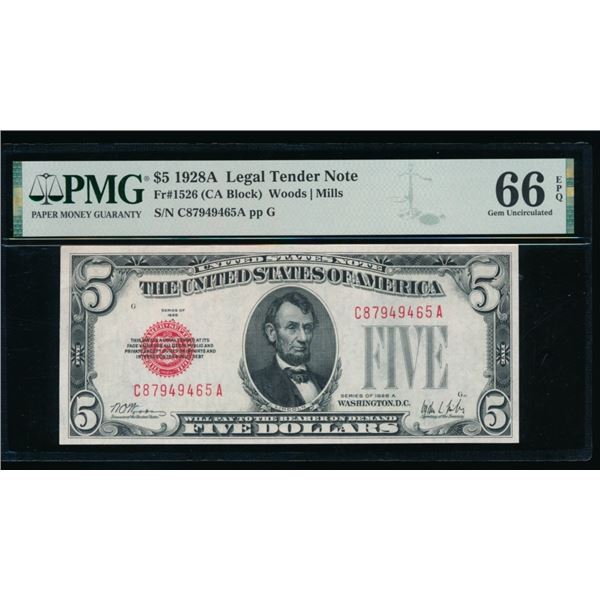 1928A $5 Legal Tender Note PMG 66EPQ