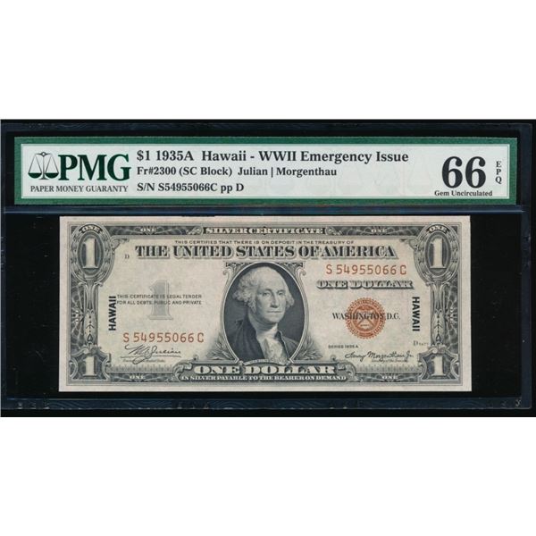 1935A $1 Hawaii Silver Certificate PMG 66EPQ