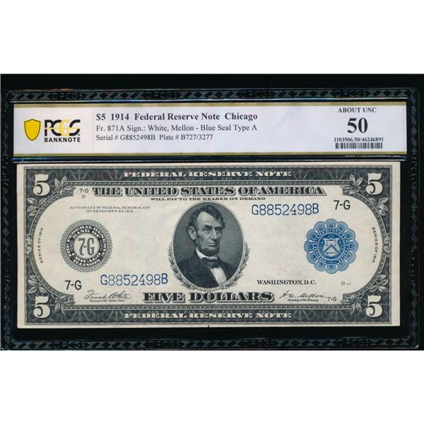 1914 $5 Chicago FRN PCGS 50