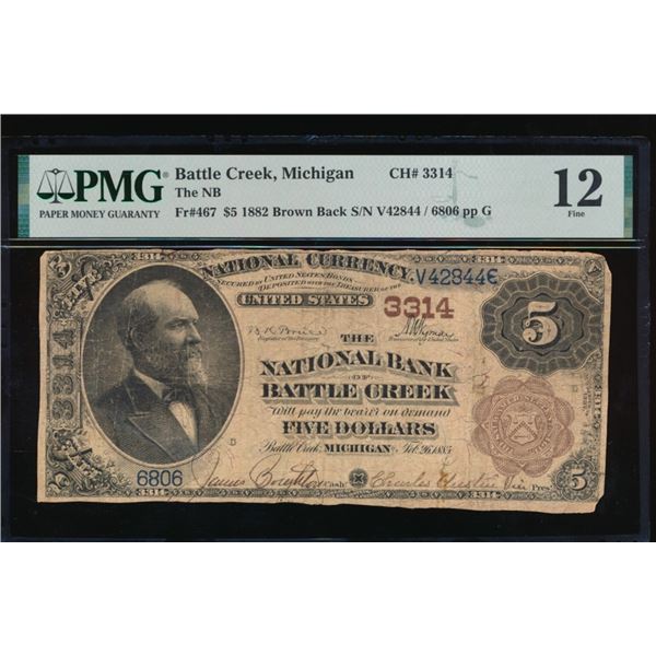 1882 $5 Battle Creek MI National PMG 12