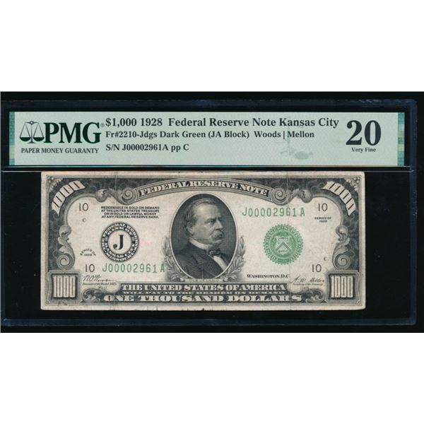 1928 $1000 Kansas City FRN PMG 20