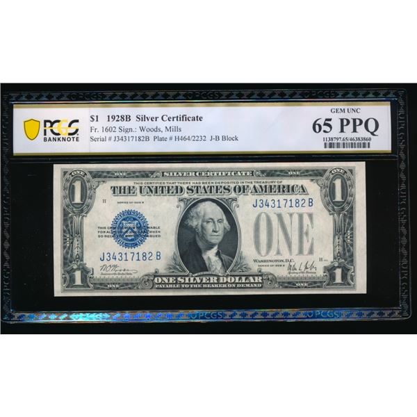 1928B $1 Silver Certificate PCGS 65PPQ