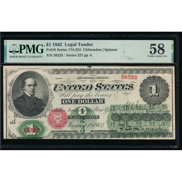 1862 $1 Legal Tender Note PMG 58