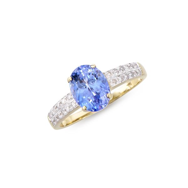 14KT Yellow Gold 1.75ct Tanzanite and Diamond Ring