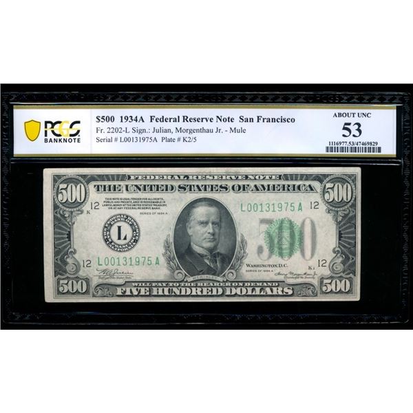 1934A $500 San Francisco FRN PCGS 53