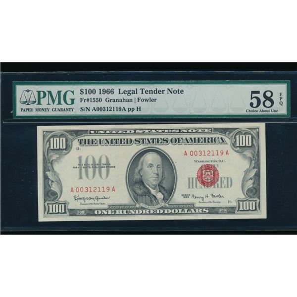 1966 $100 Legal Tender Note PMG 58EPQ