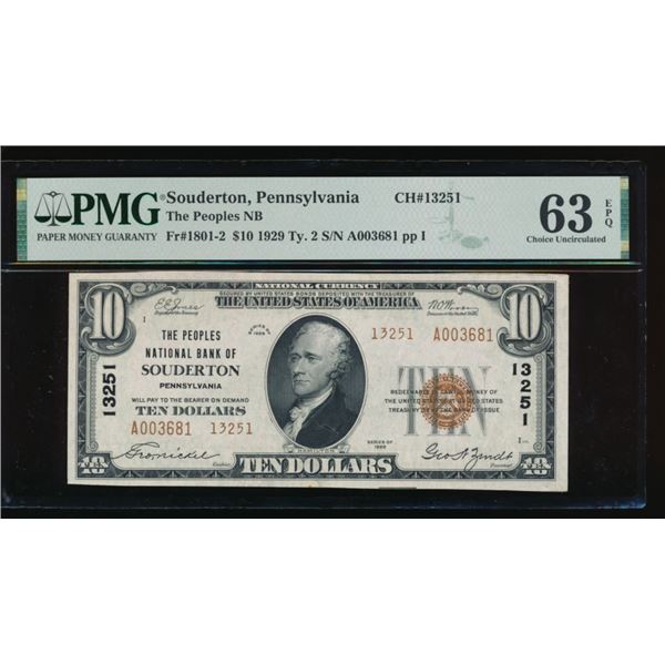 1929 $10 Souderton PA National PMG 63EPQ