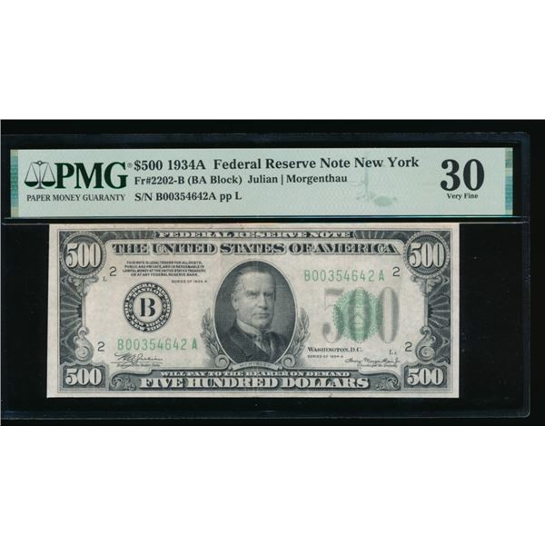 1934A $500 New York FRN PMG 30
