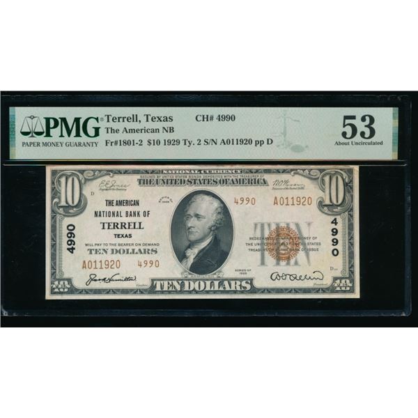 1929 $10 Terrell TX National PMG 53