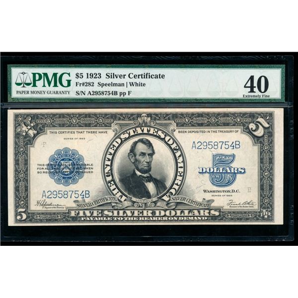 1923 $5 Lincoln Porthole Silver Certificate PMG 40