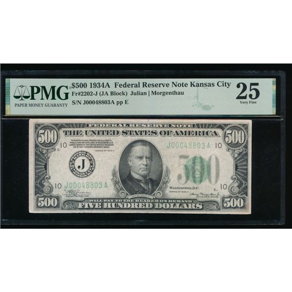 1934A $500 Kansas City FRN PMG 25