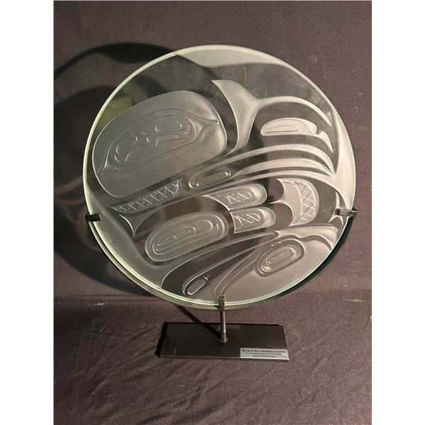 SANDBLAST CARVED ROUND GLASS PANEL BY VANCOUVER ARTIST JOHN NUTTER