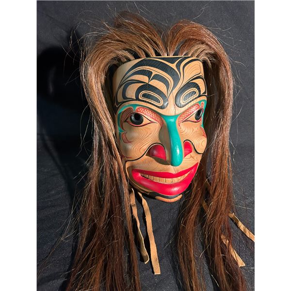 BEAUTIFULLY CARVED AND PAINTED PORTRAIT MASK BY XUUJ STAANG (BEAR PAW)