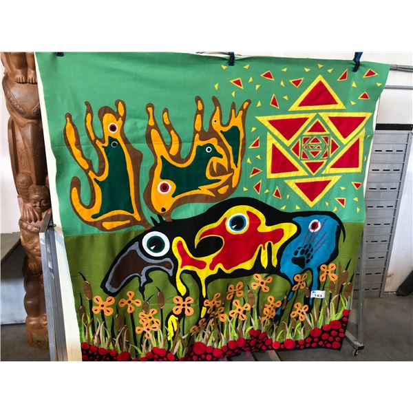 HAND STITCHED OJIBWE STYLE BLANKET BY PAUL JOHNNY, 70" X 72"