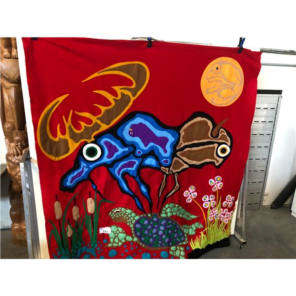 HAND STITCHED OJIBWE STYLE BLANKET BY PAUL JOHNNY, 70  X 72 