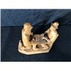 Image 2 : BEAUTIFULLY CARVED FOLK ART BASSWOOD CARVING "THE GAME" ANDRE  BOURGAULT SIGNED WITH