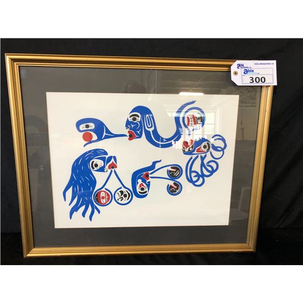 FRAMED FIRST NATIONS PRINT '4 WINDS' SIGNED BY ARTIST 32" X 26"