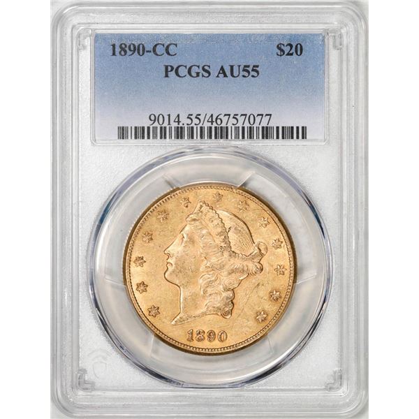 1890-CC $20 Liberty Head Double Eagle Gold Coin PCGS AU55