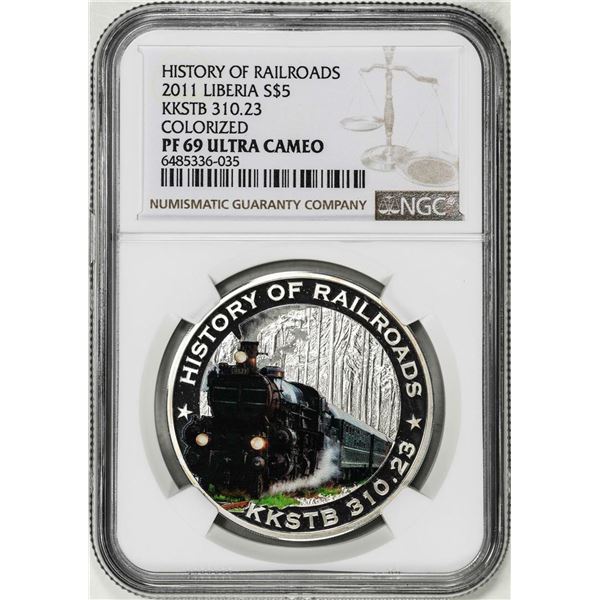 2011 Liberia $5 History of Railroads KKSTB 310.23 Silver Coin NGC PF69 Ultra Cameo