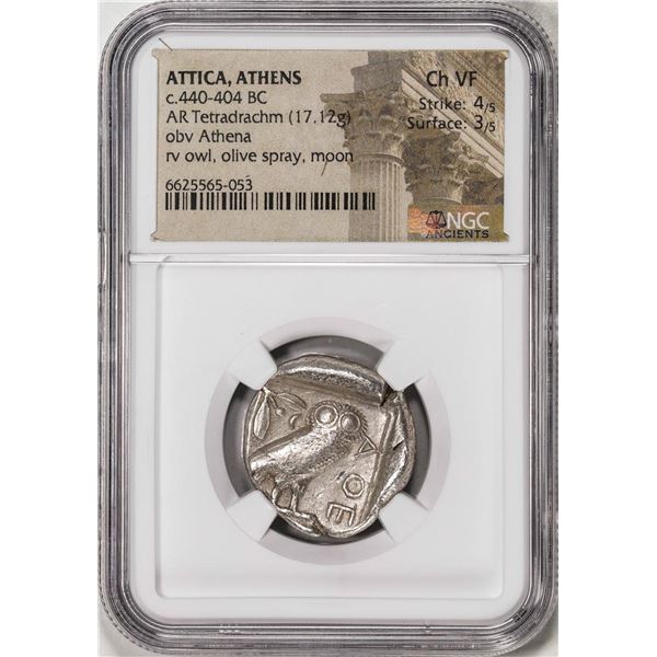 c.440-404 BC Attica Athens AR Tetradrachm Athena Owl Ancient Coin NGC Ch VF