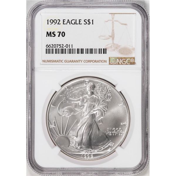 1992 $1 American Silver Eagle Coin NGC MS70