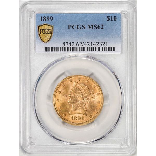 1899 $10 Liberty Head Eagle Gold Coin PCGS MS62