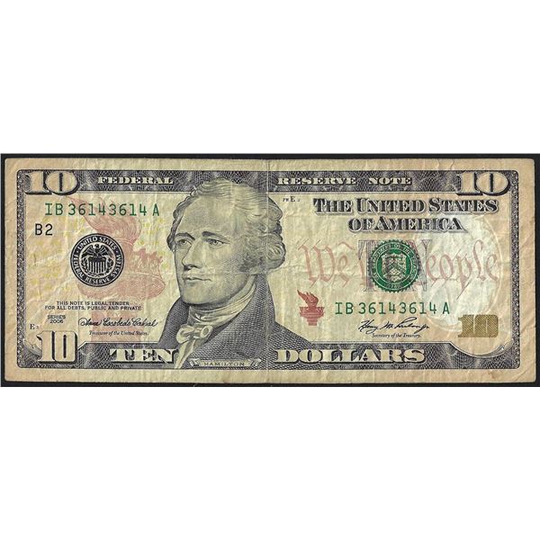 2006 $10 Federal Reserve Note Fancy Repeater Serial Number